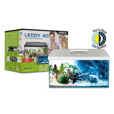 Akvár.LEDDY 40x25x25cm (LEDDY TUBE 7W D&N ASAP 300, AQn Fix2 50W) biele