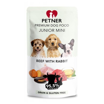 Obrázok PETNER MINI Junior hovädzina a králik 150g - 95,5% mäsa a vývaru prémiové krmivo