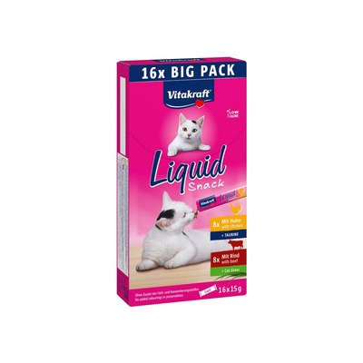 Obrázok VITAKRAFT-Cat Liquid Snack taurin/kura, hov./tráva 16x15g