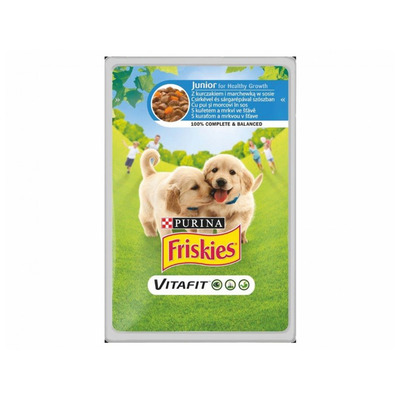 FRISKIES Dog JUNIOR kapsička s kuraťom a mrkvou v šťave 100g