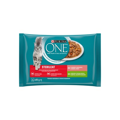 PURINA ONE Steril mini filetky morka a fazuľky/losos a mrkva 4x85g v šťave